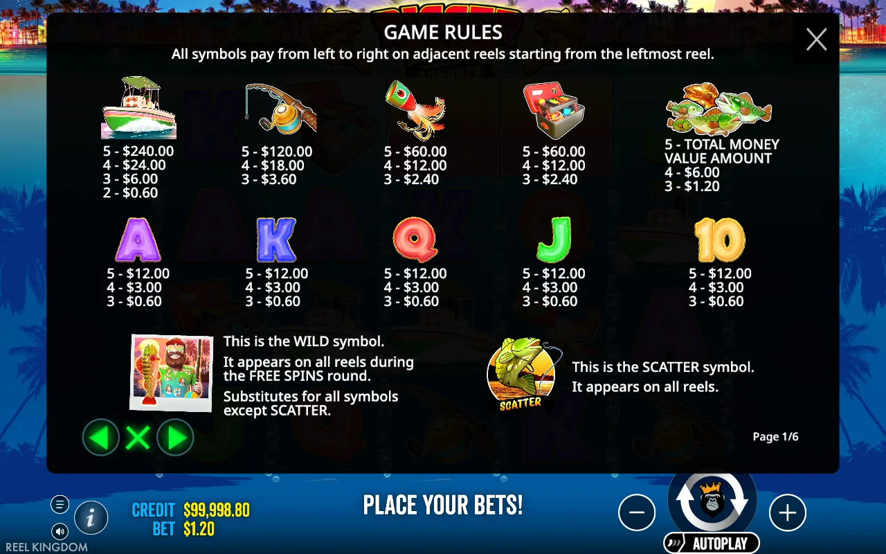 Game rules, page 1 — Bigger Bass Bonanza
