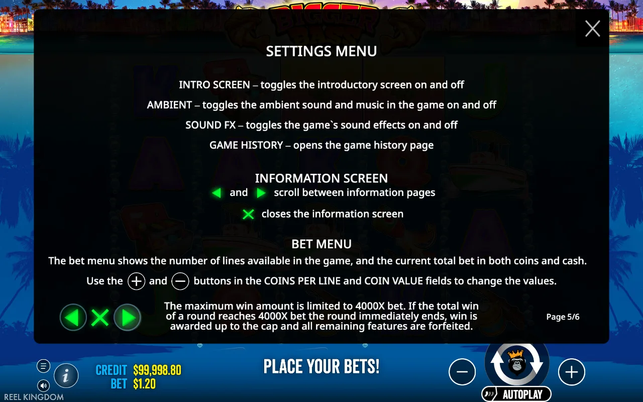 Settings menu — Bigger Bass Bonanza