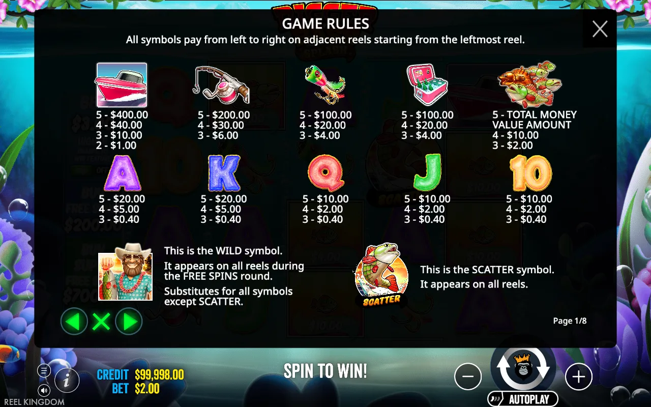 Game rules, page 1 — Bigger Bass Splash