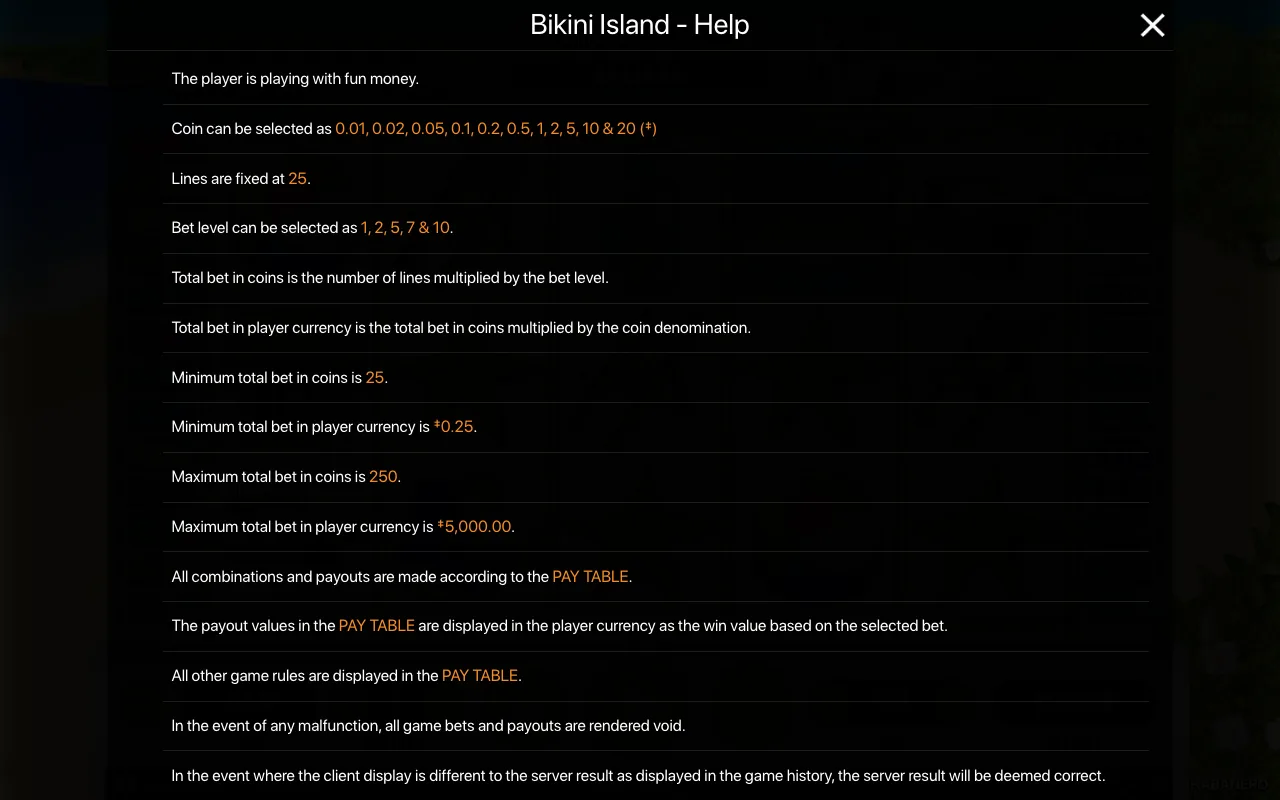 Game rules, page 1 — Bikini Island