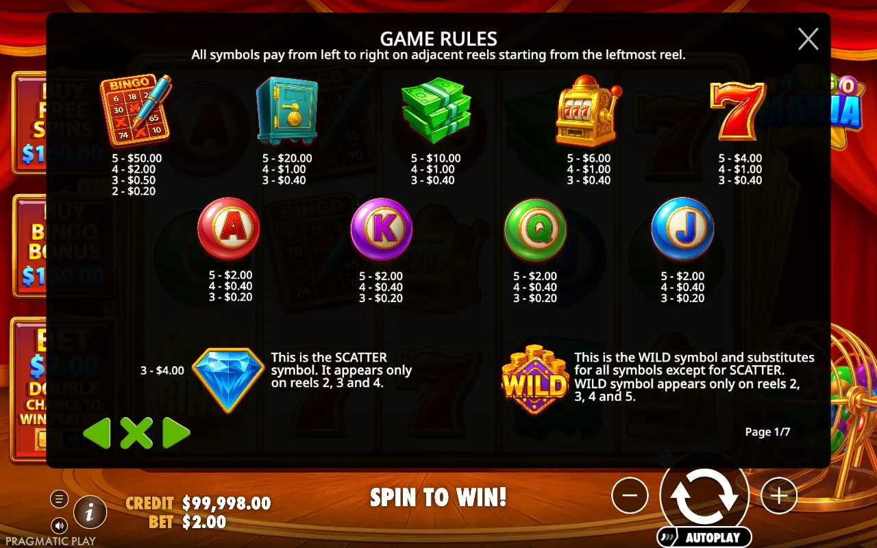 Game rules, page 1 — Bingo Mania