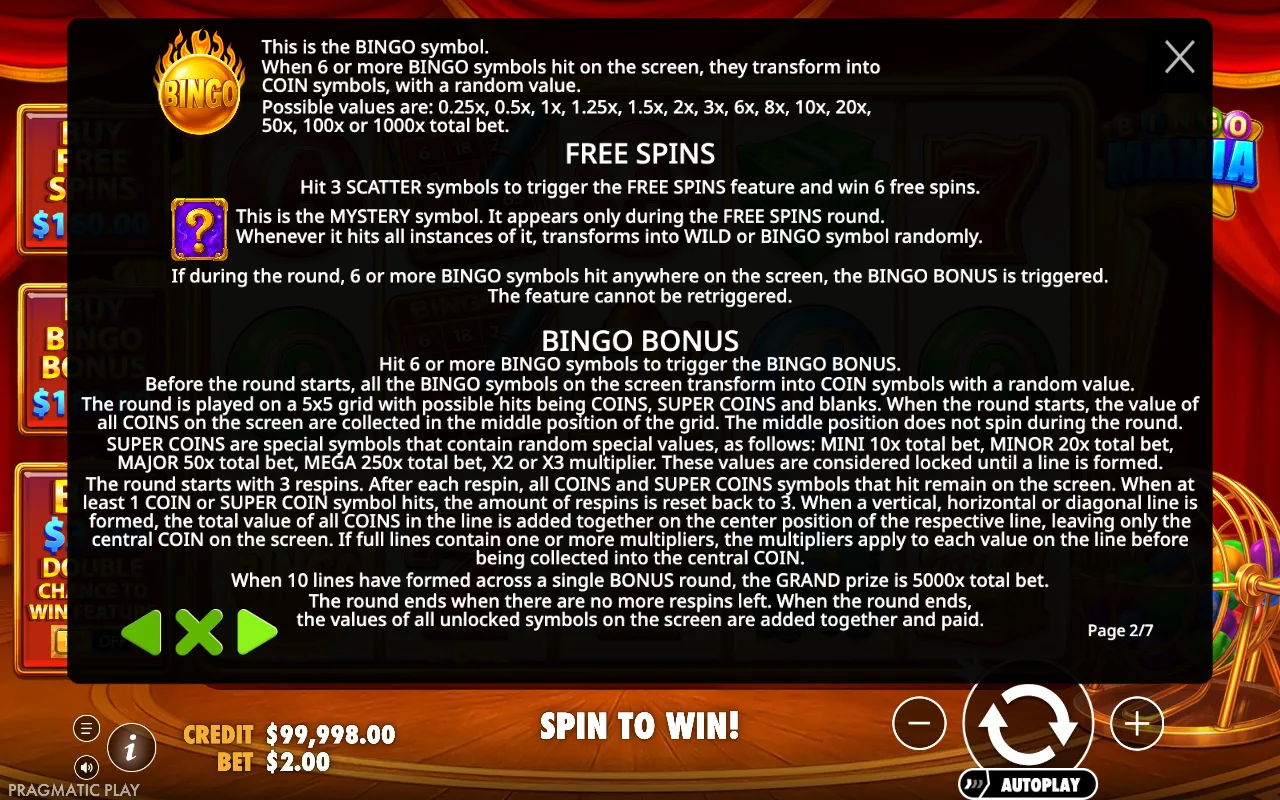 Game rules, page 2 — Bingo Mania