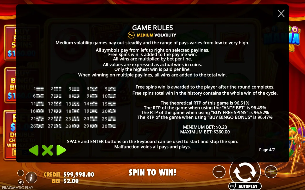 Game rules — Bingo Mania