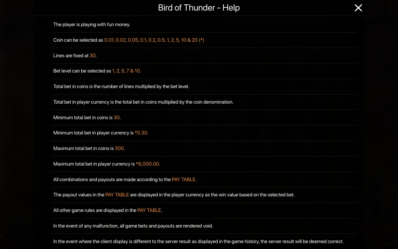 Game rules, page 1 — Bird of Thunder
