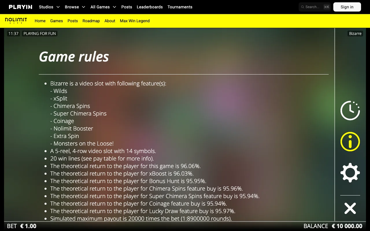 Game rules, page 1 — Bizarre