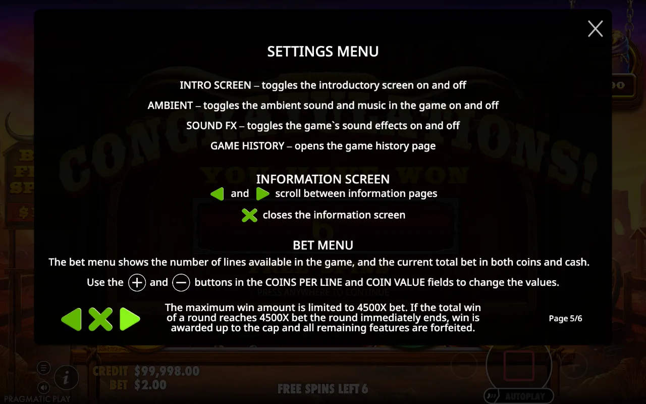 Settings menu — Black Bull