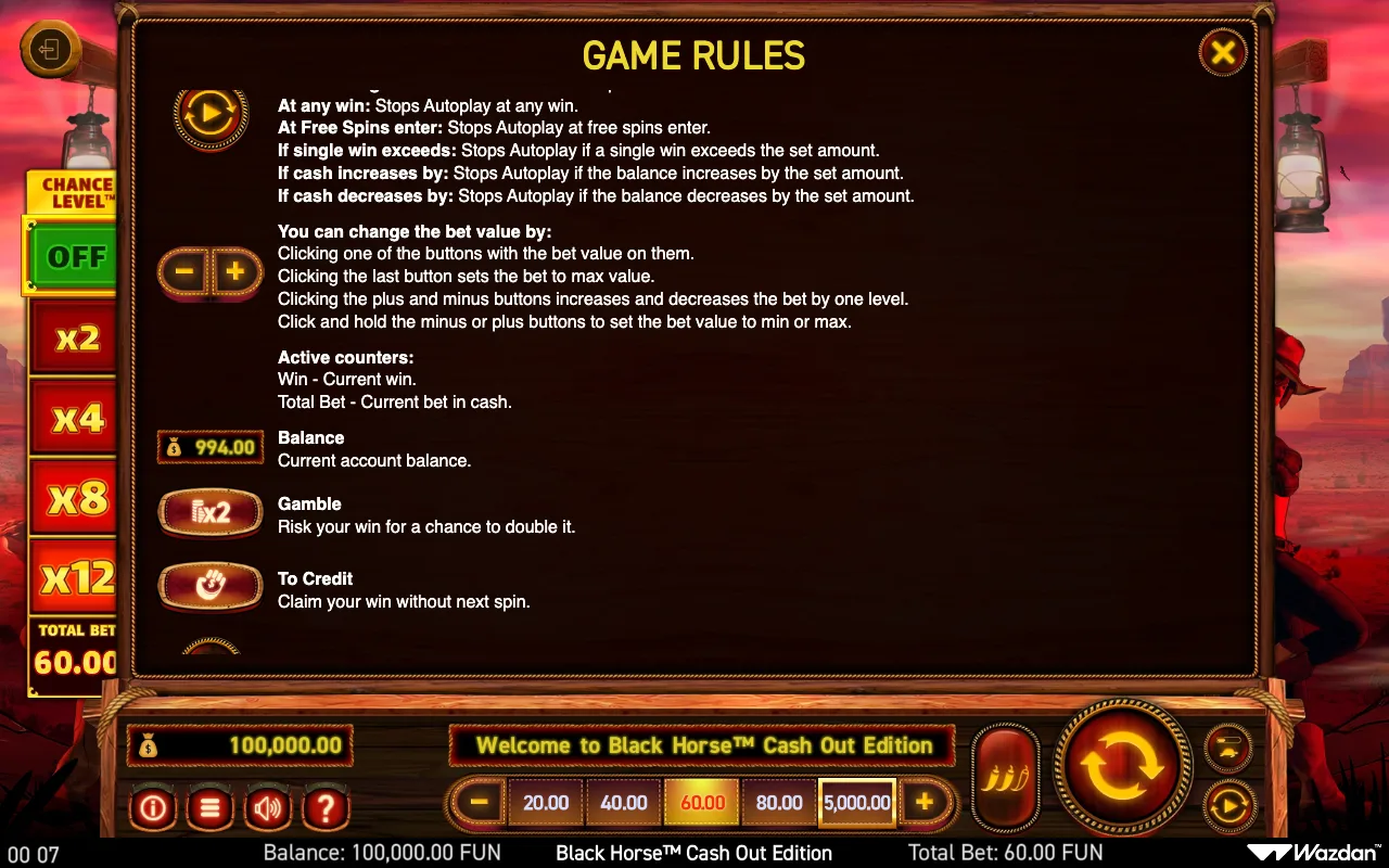 Game rules, page 12 — Black Horse Cash Out Edition