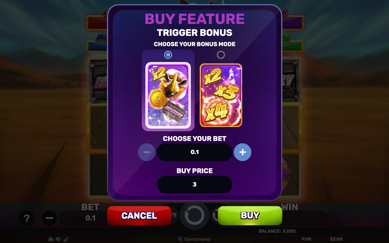 Buying the feature — Blazing Rhino Blast The Bonus 3x3