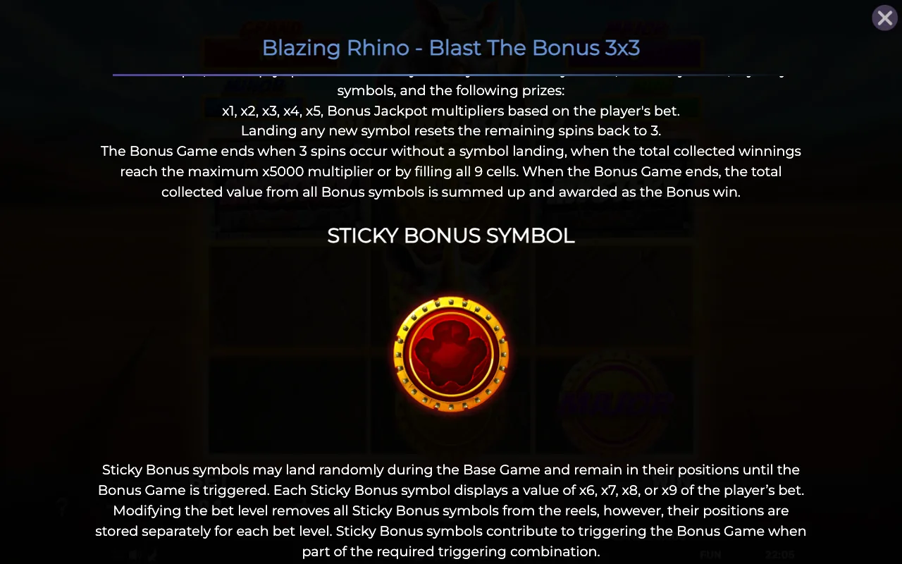 Game rules, page 2 — Blazing Rhino Blast The Bonus 3x3