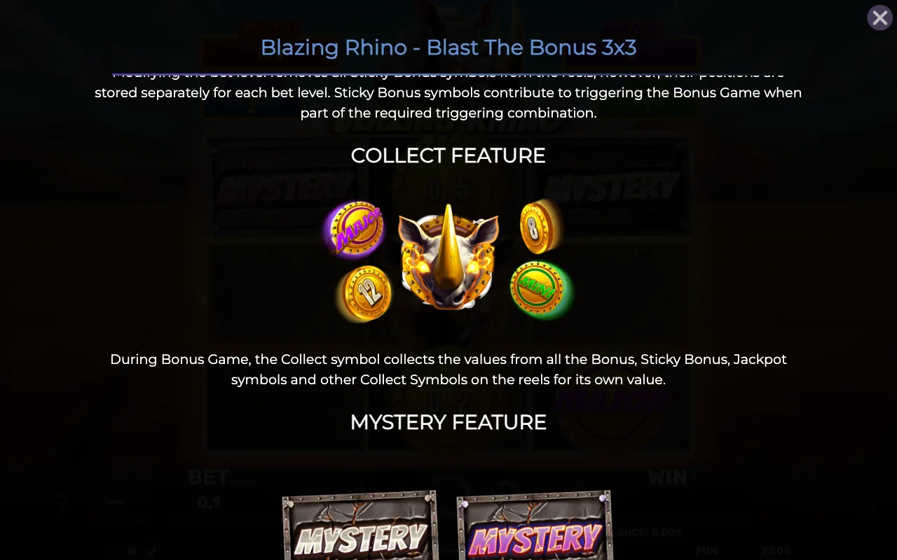 Collect feature — Blazing Rhino Blast The Bonus 3x3