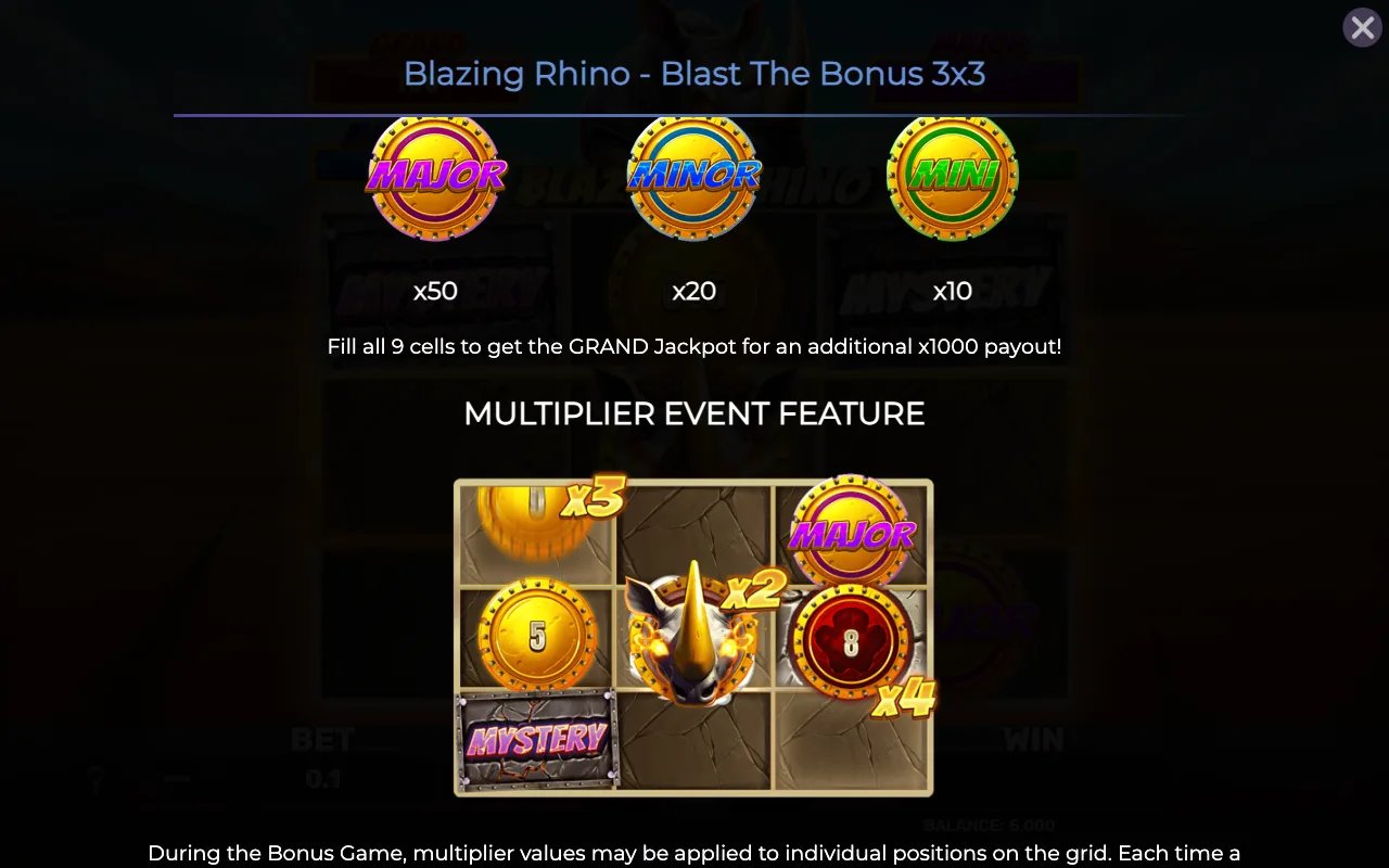 Game rules, page 5 — Blazing Rhino Blast The Bonus 3x3