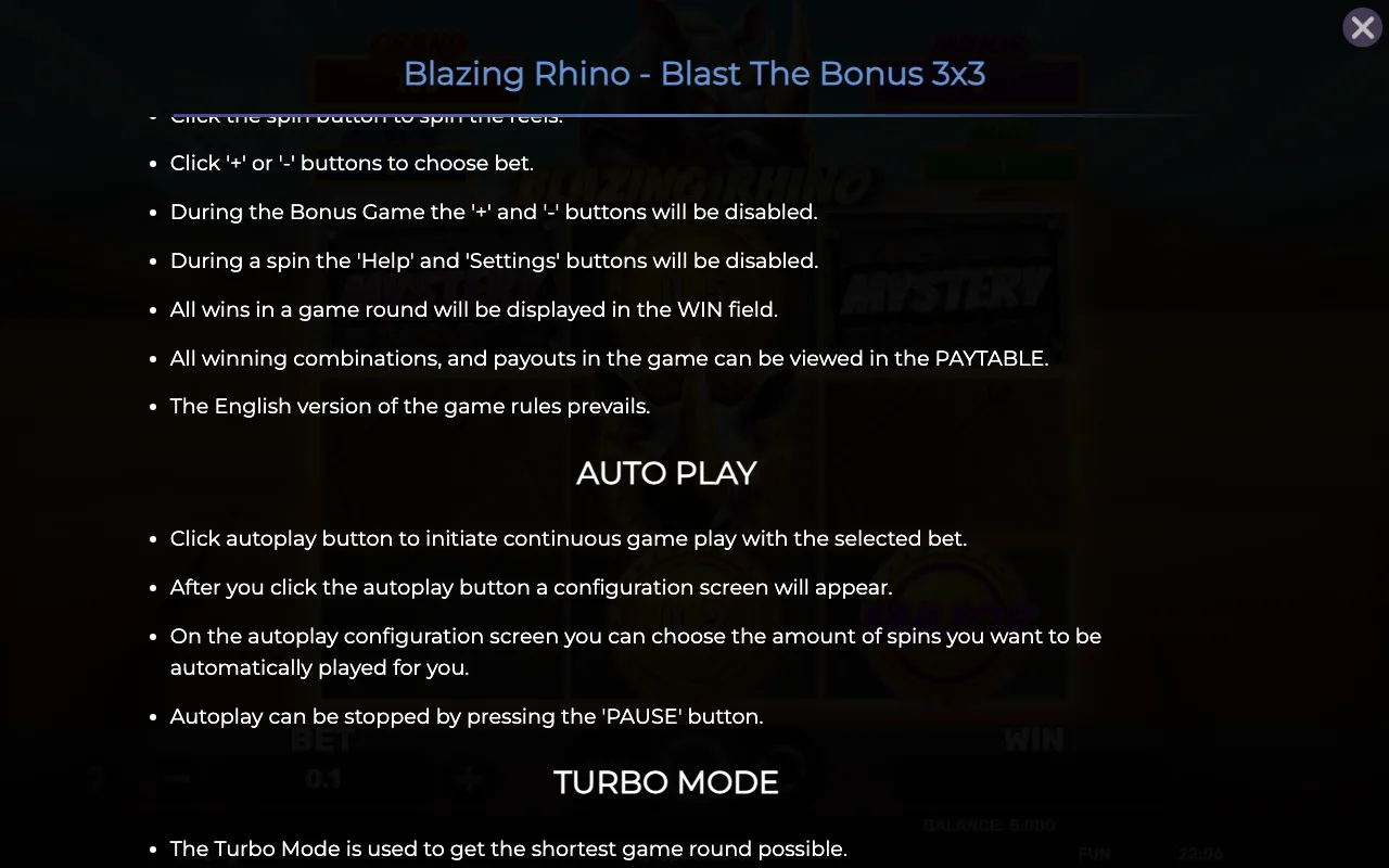 Game rules, page 7 — Blazing Rhino Blast The Bonus 3x3