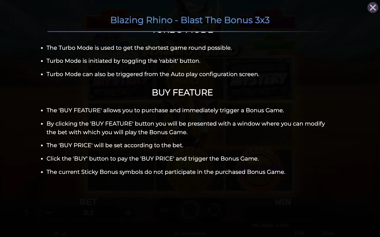 Buy feature — Blazing Rhino Blast The Bonus 3x3