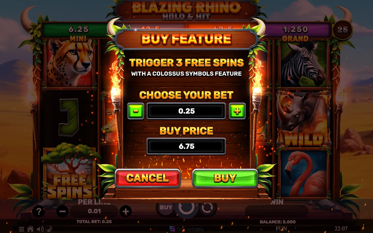 Buying the feature — Blazing Rhino Hold Hit