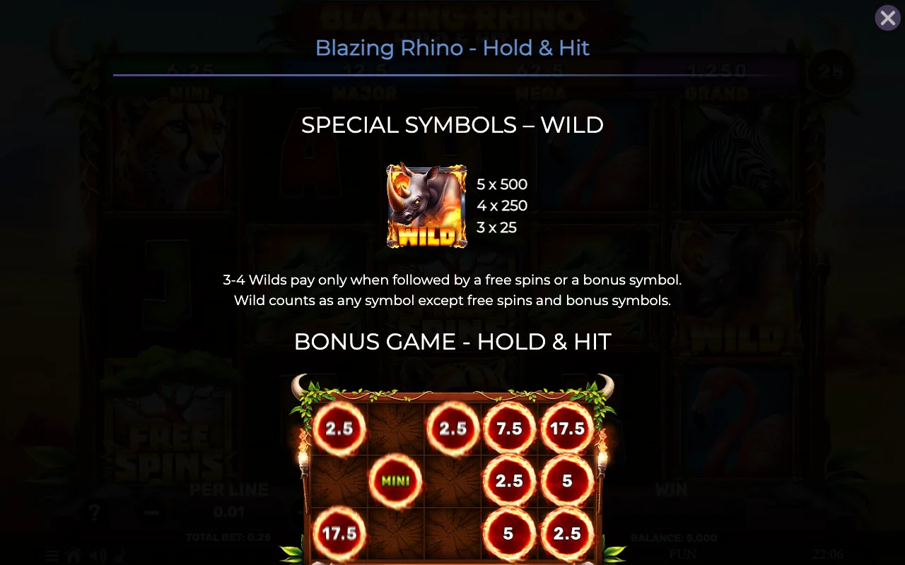 Special symbols - wild — Blazing Rhino Hold Hit