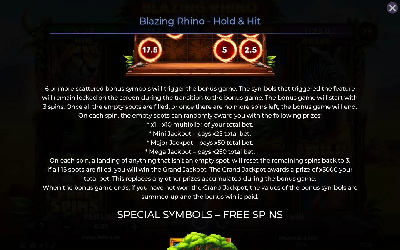 Game rules, page 2 — Blazing Rhino Hold Hit