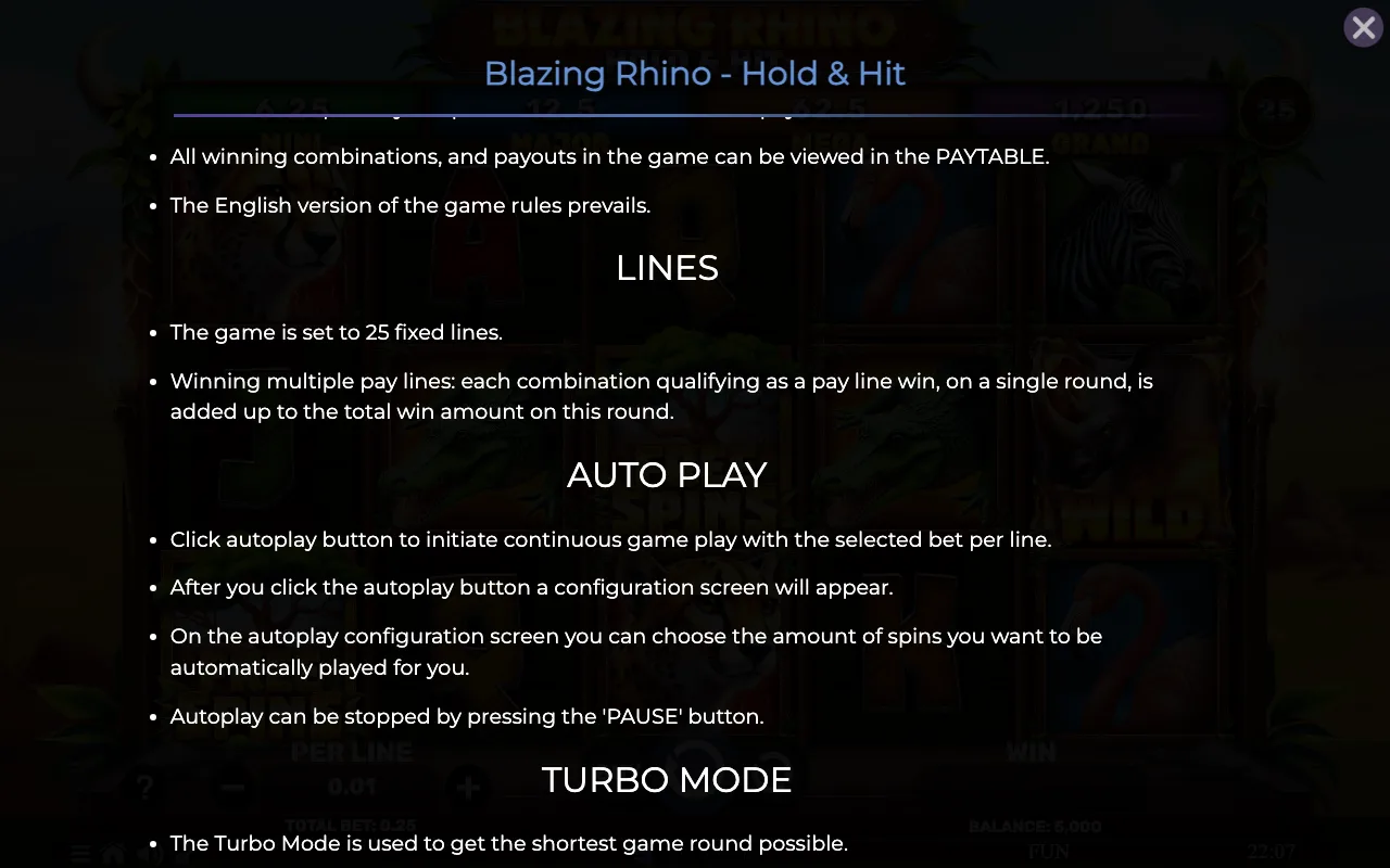 Lines — Blazing Rhino Hold Hit