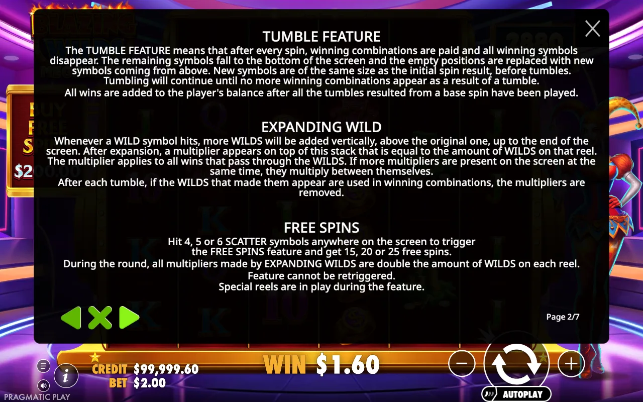 Tumble feature — Blazing Wilds Megaways