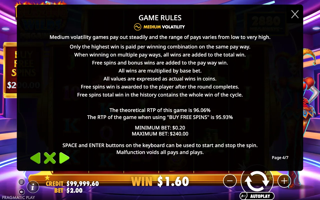 Game rules — Blazing Wilds Megaways