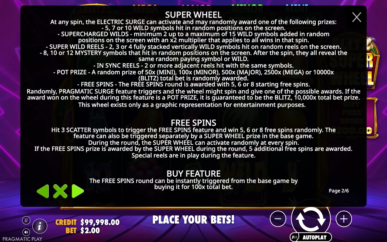 Game rules, page 2 — Blitz Super Wheel