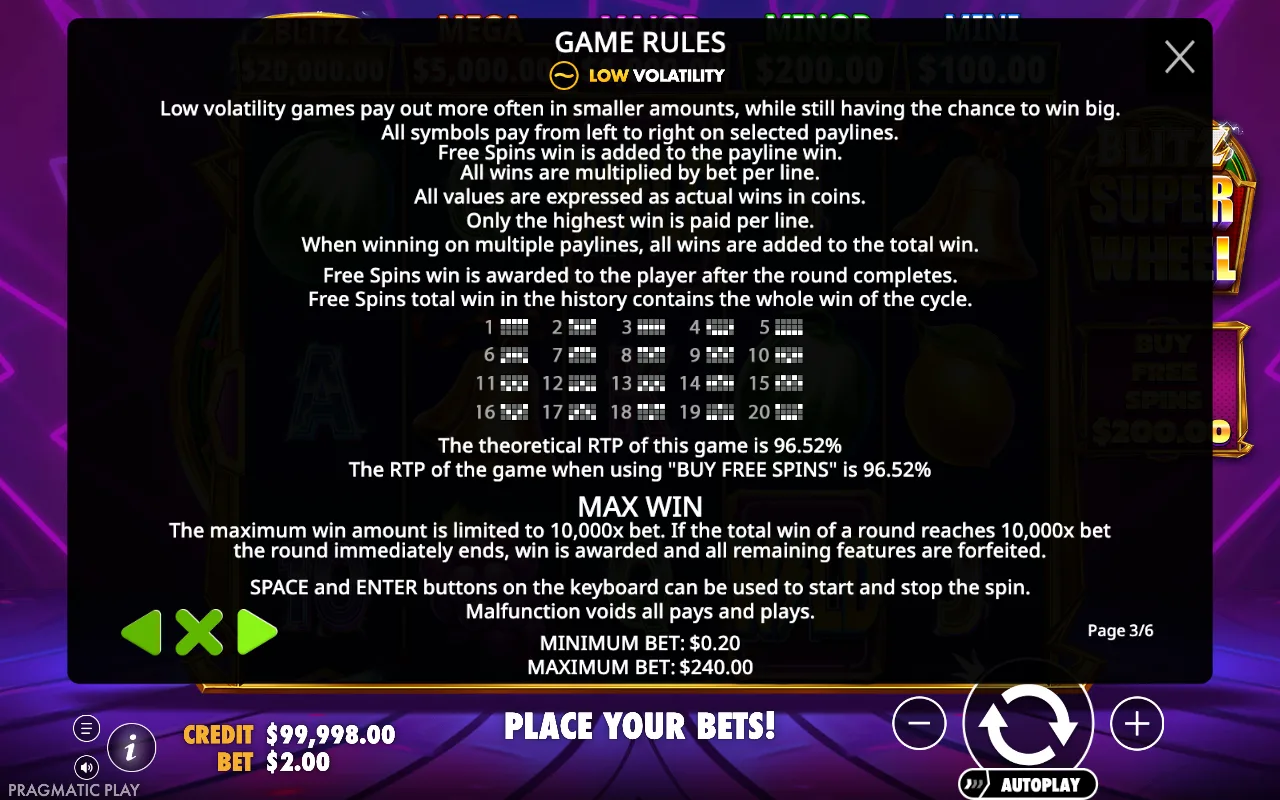 Game rules, page 3 — Blitz Super Wheel