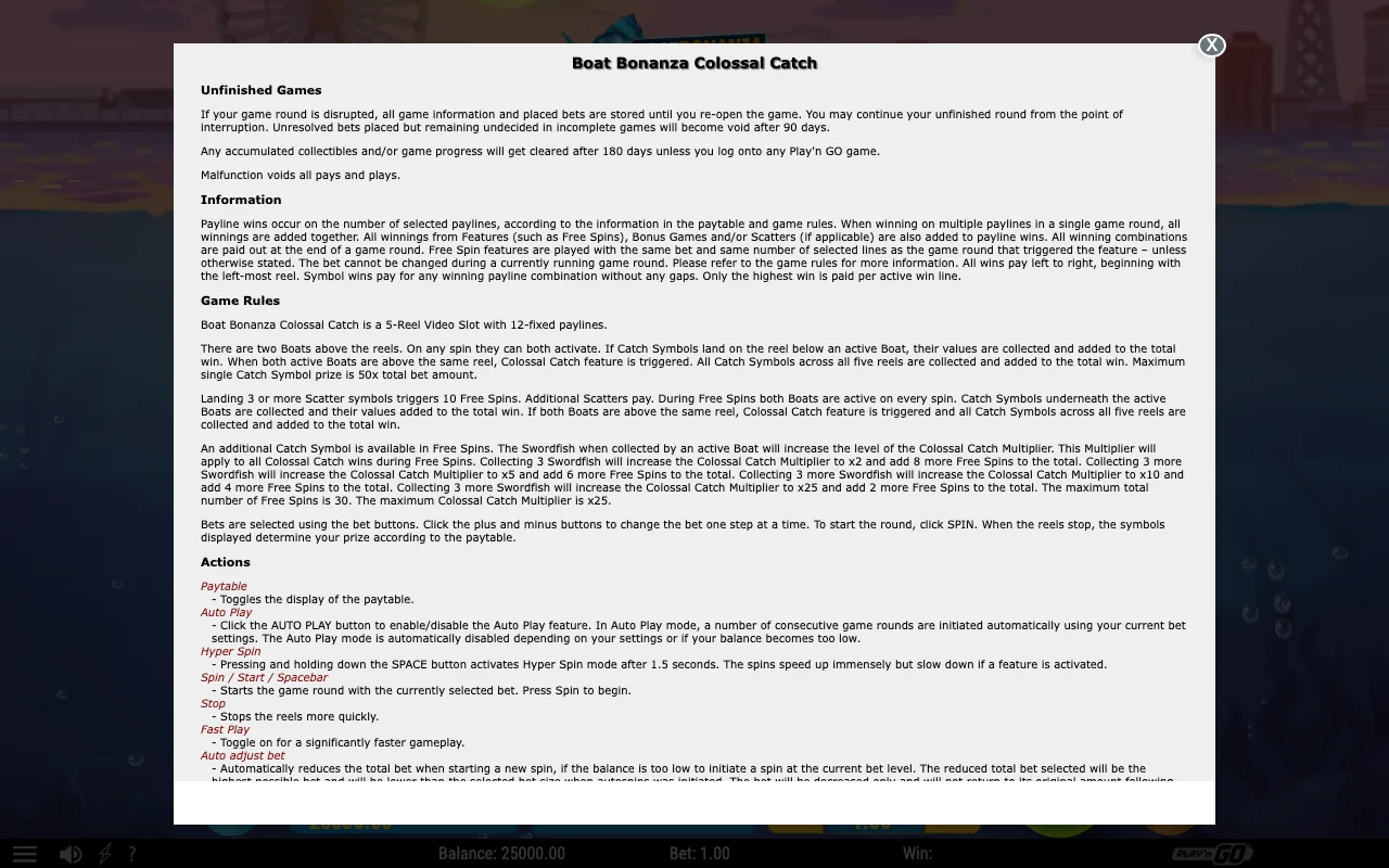Game rules, page 1 — Boat Bonanza Colossal Catch