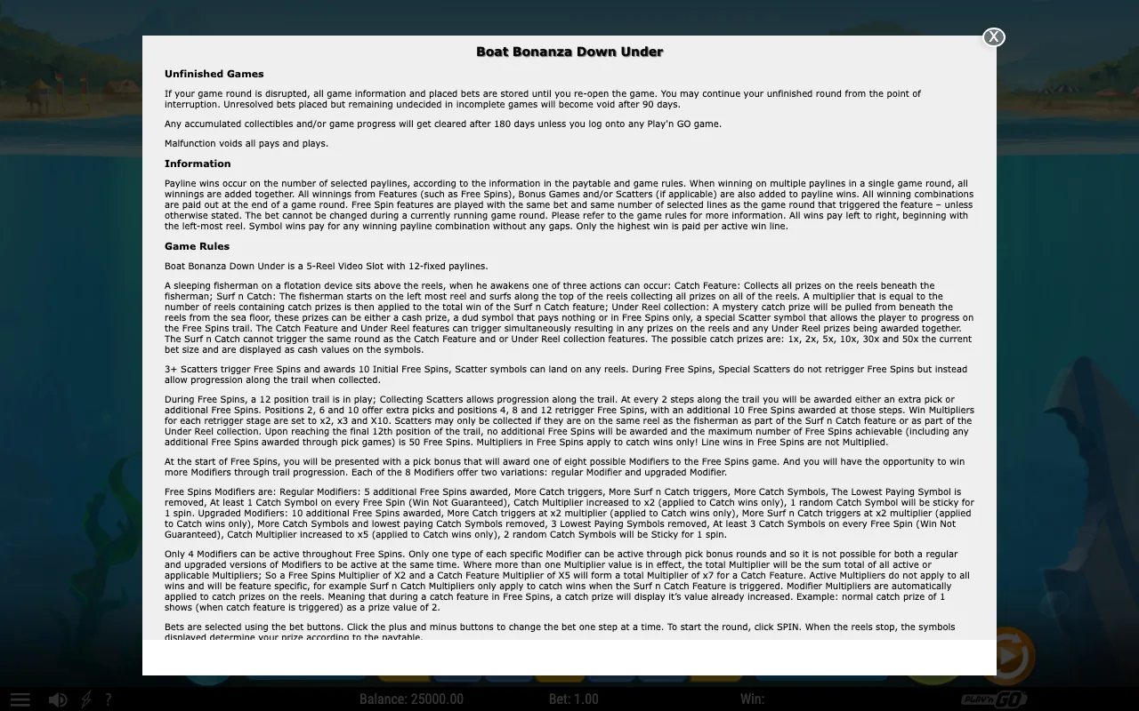 Game rules, page 1 — Boat Bonanza Down Under
