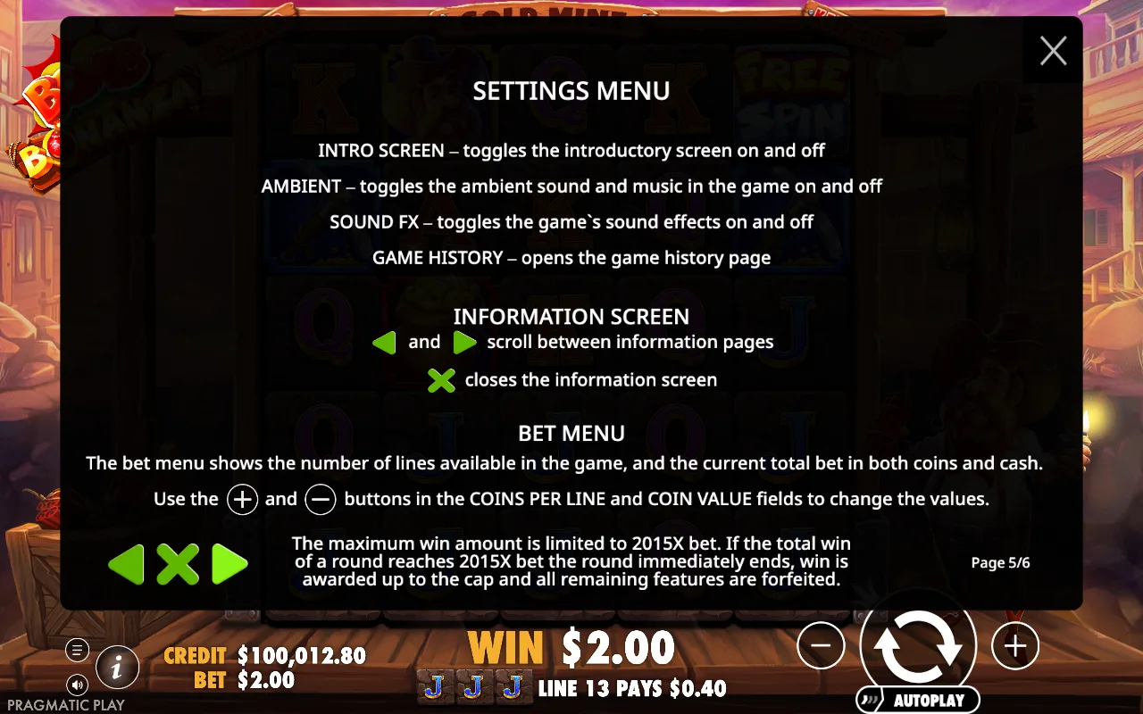 Settings menu — Bomb Bonanza