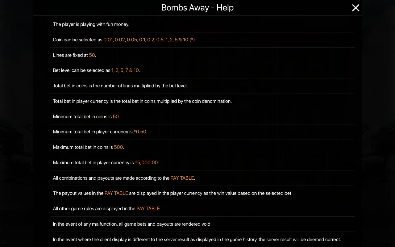 Game rules, page 1 — Bombs Away