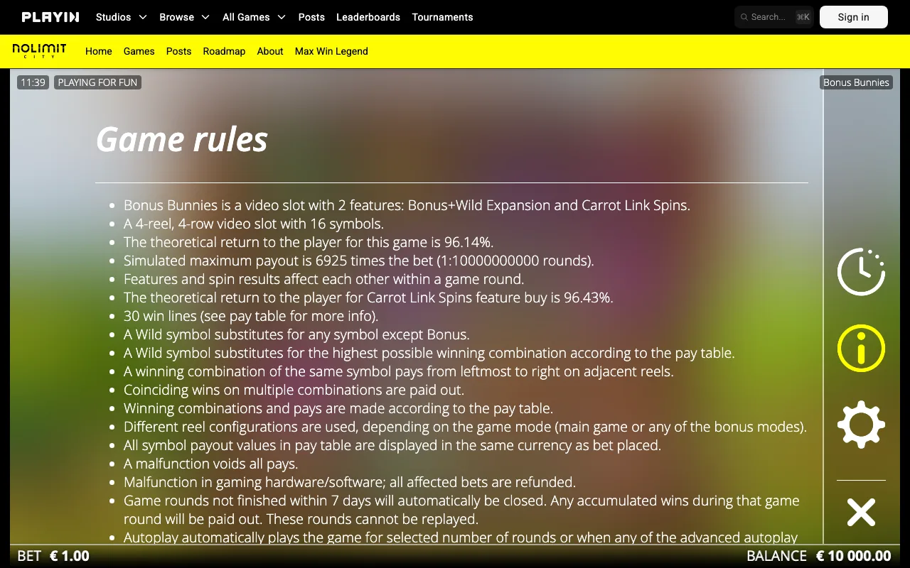 Game rules, page 1 — Bonus Bunnies
