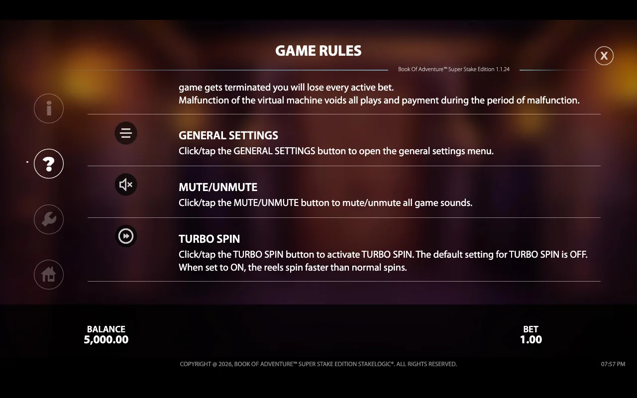 Game rules — Book of Adventure Super Stake Edition