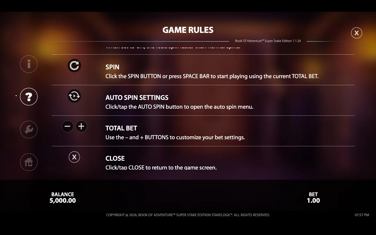Game rules — Book of Adventure Super Stake Edition