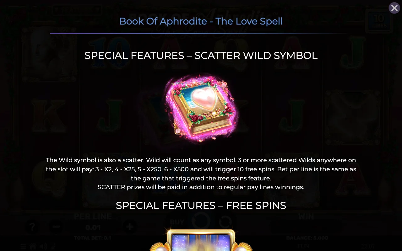 Special features - scatter wild symbol — Book of Aphrodite The Lovespell