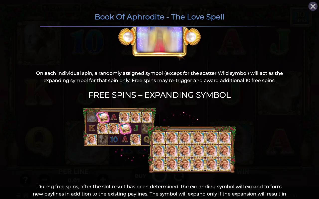 Free spins expanding symbol — Book of Aphrodite The Lovespell