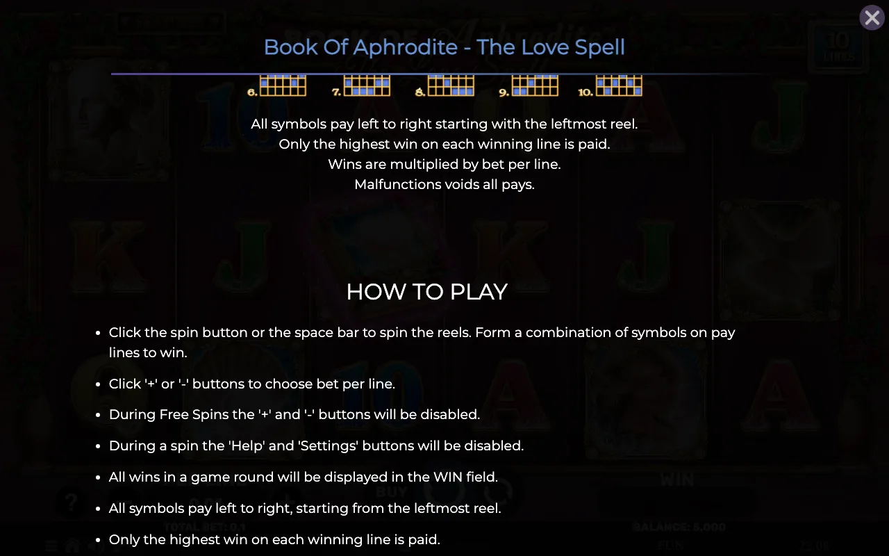 Game rules, page 5 — Book of Aphrodite The Lovespell