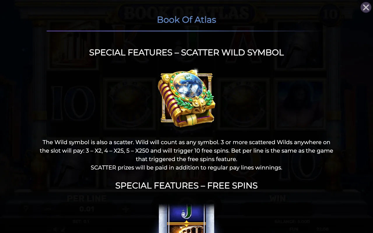 Special features - scatter wild symbol — Book of Atlas