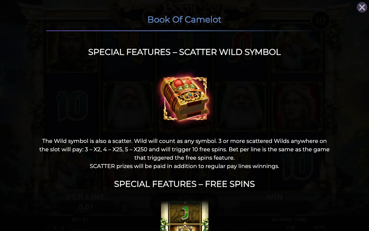 Special features - scatter wild symbol — Book of Camelot