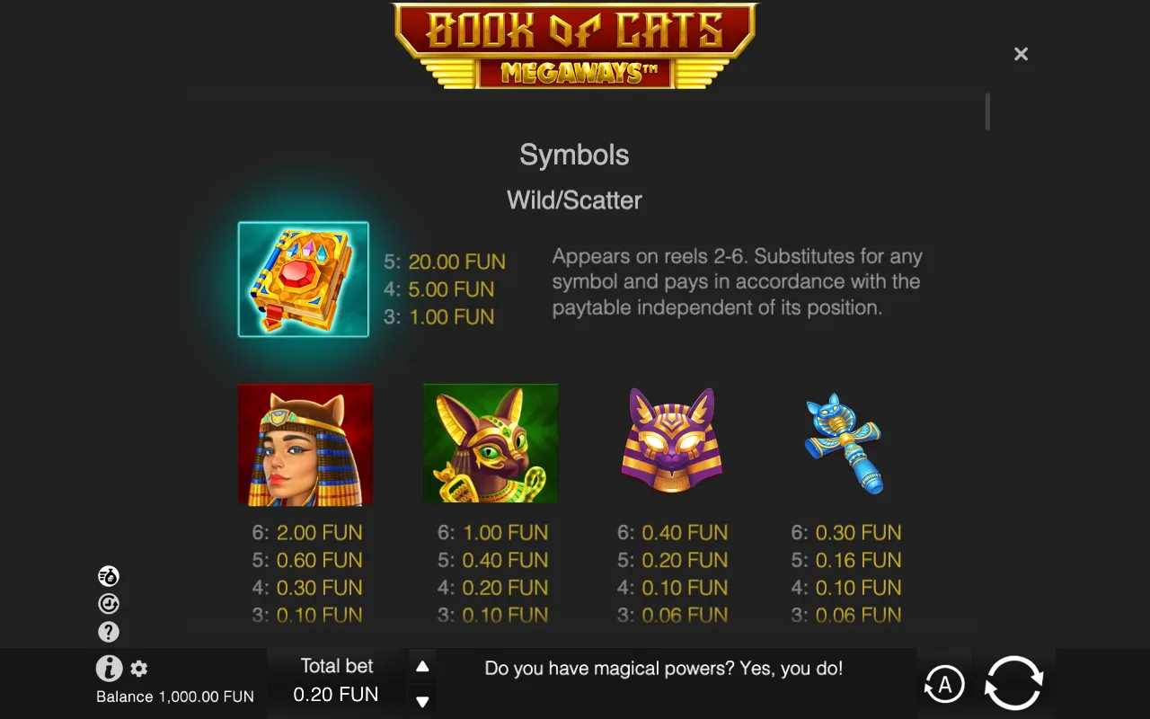 Game rules, page 1 — Book of Cats Megaways
