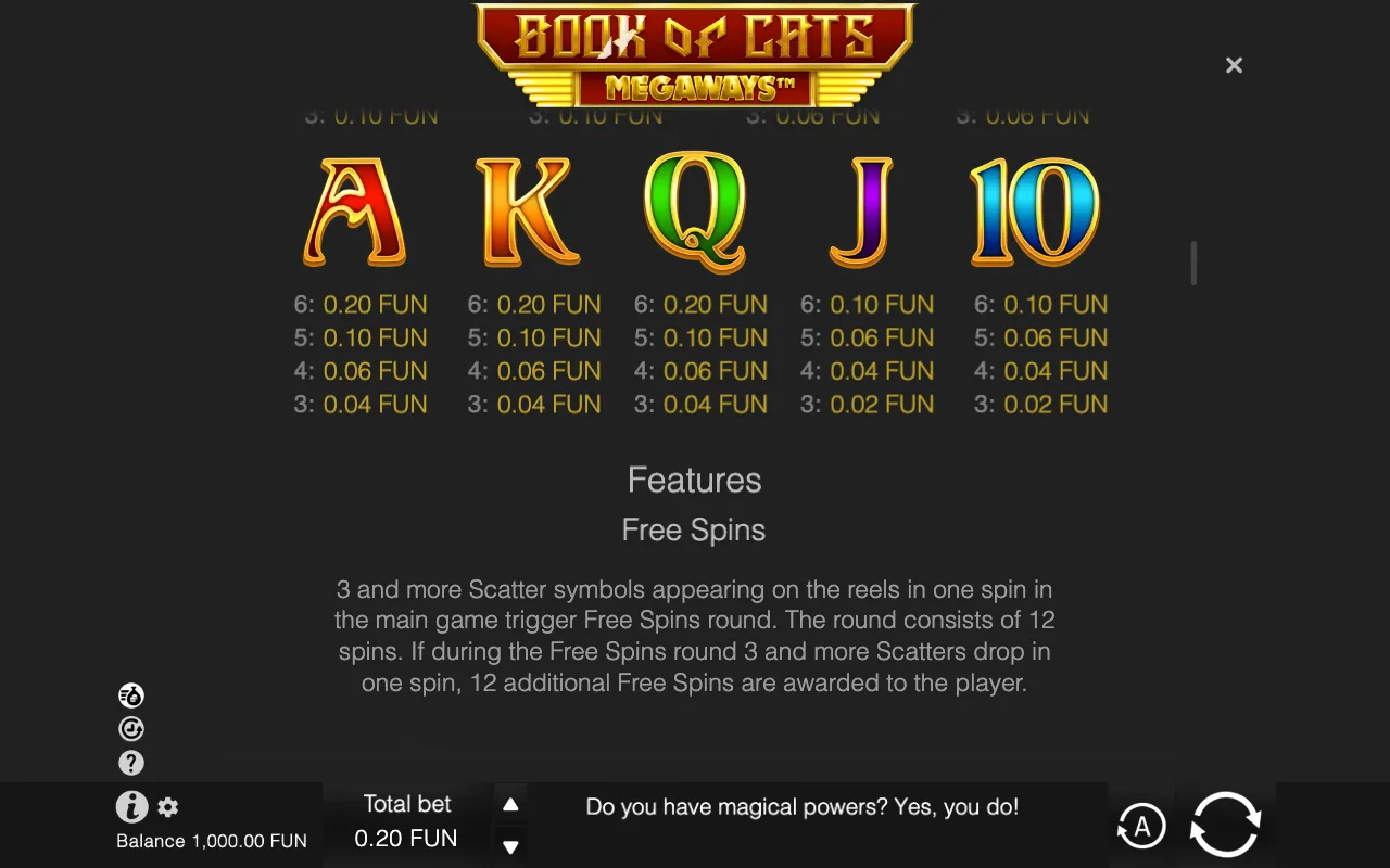 Game rules, page 2 — Book of Cats Megaways