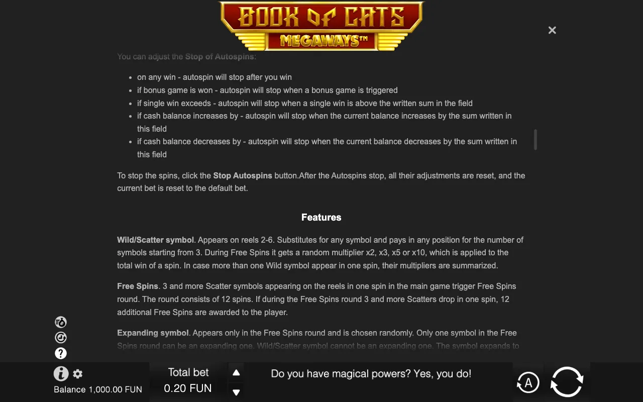 Game rules, page 7 — Book of Cats Megaways