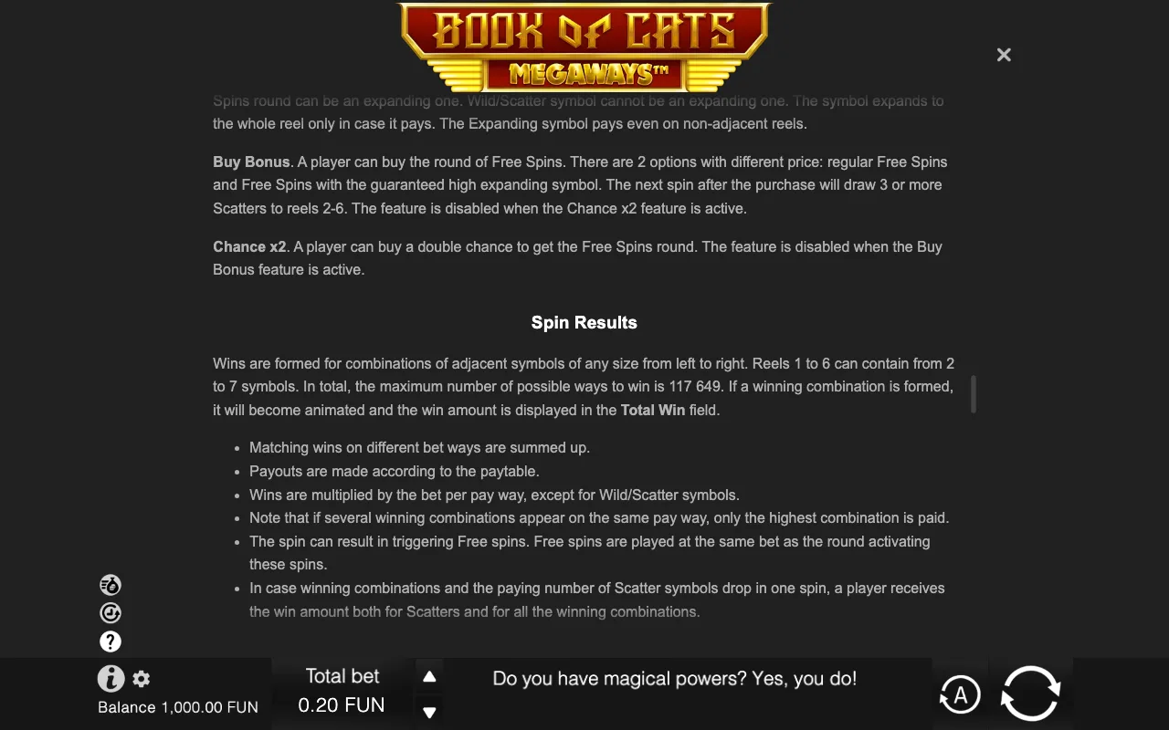 Game rules, page 8 — Book of Cats Megaways