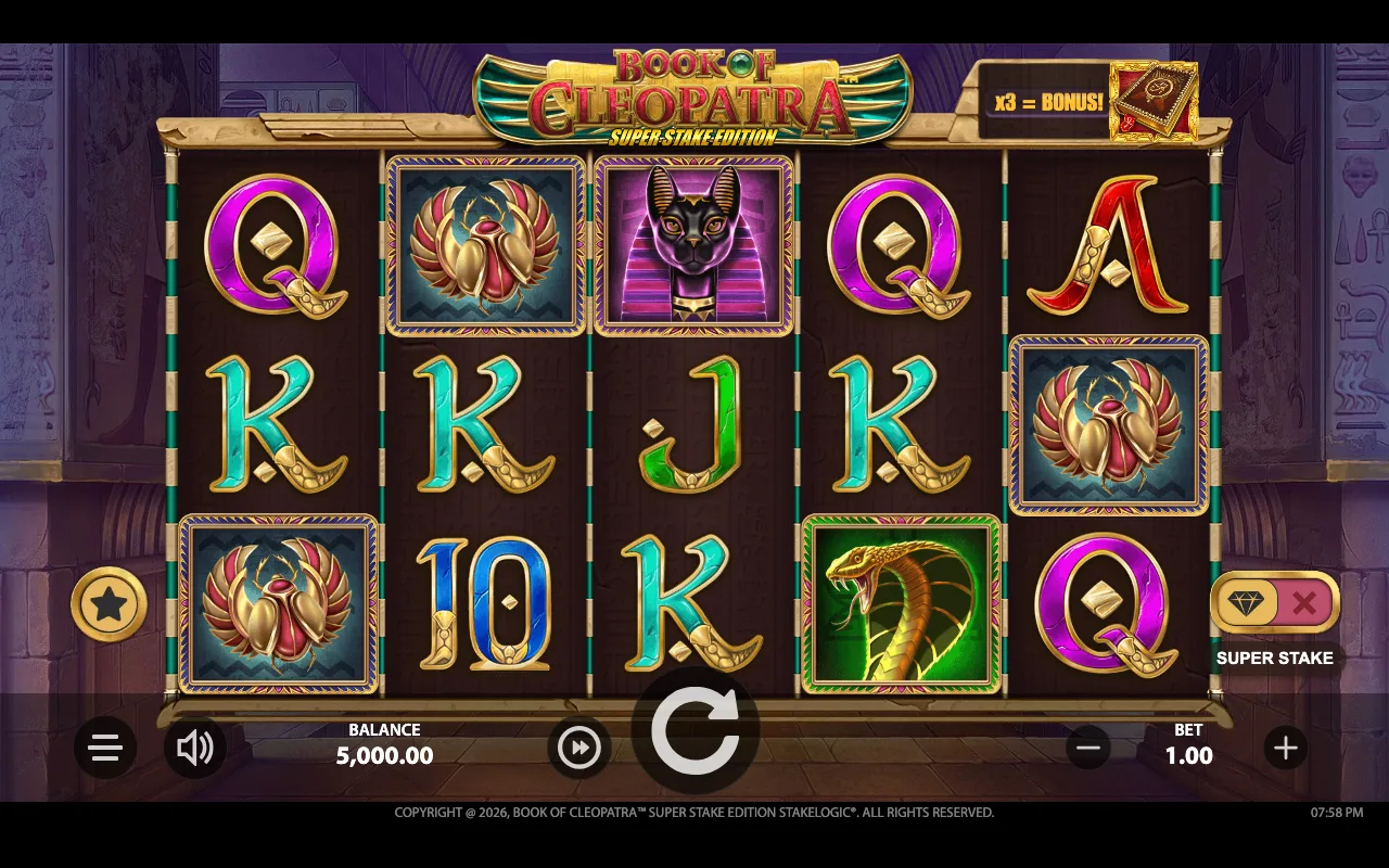 The base game — Book of Cleopatra Super Stake Edition