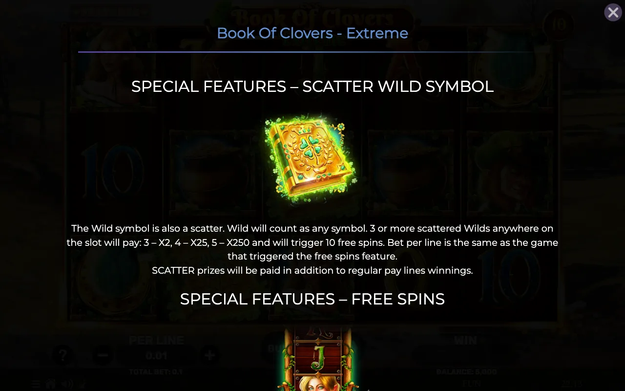 Special features - scatter wild symbol — Book of Clovers Extreme