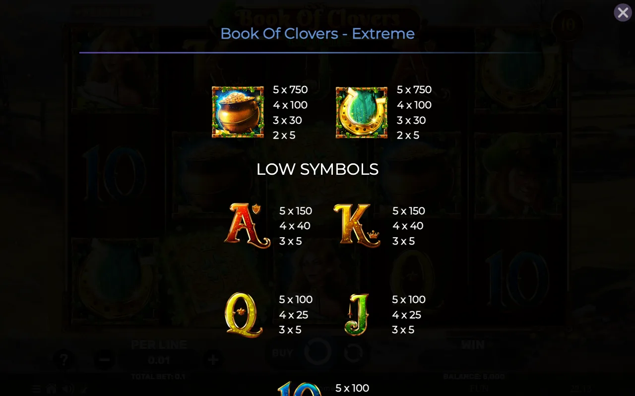 Low symbols — Book of Clovers Extreme