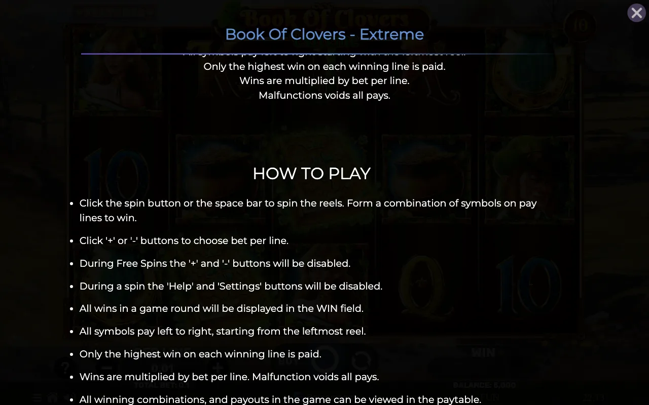 How to play — Book of Clovers Extreme