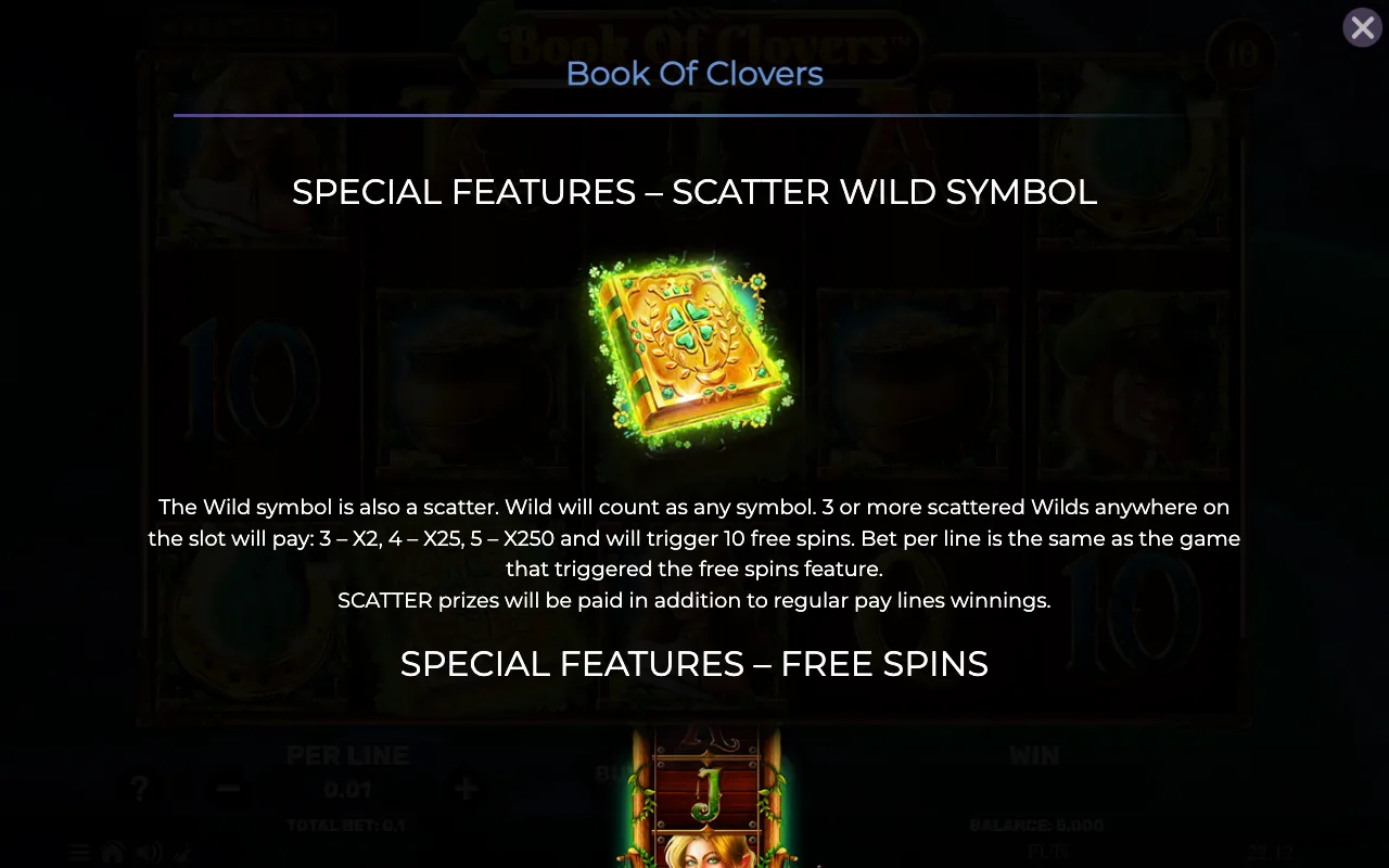 Special features - scatter wild symbol — Book of Clovers