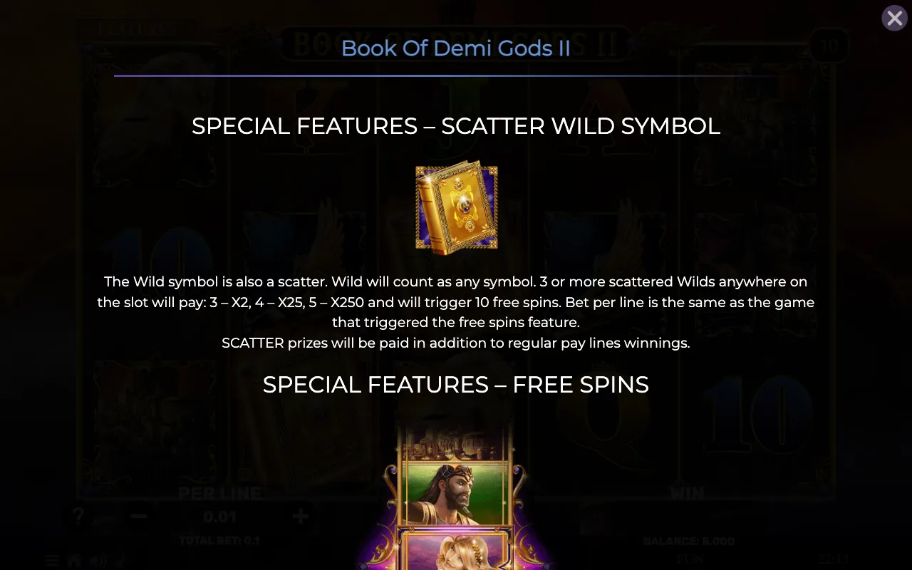 Special features - scatter wild symbol — Book of Demi Gods 2