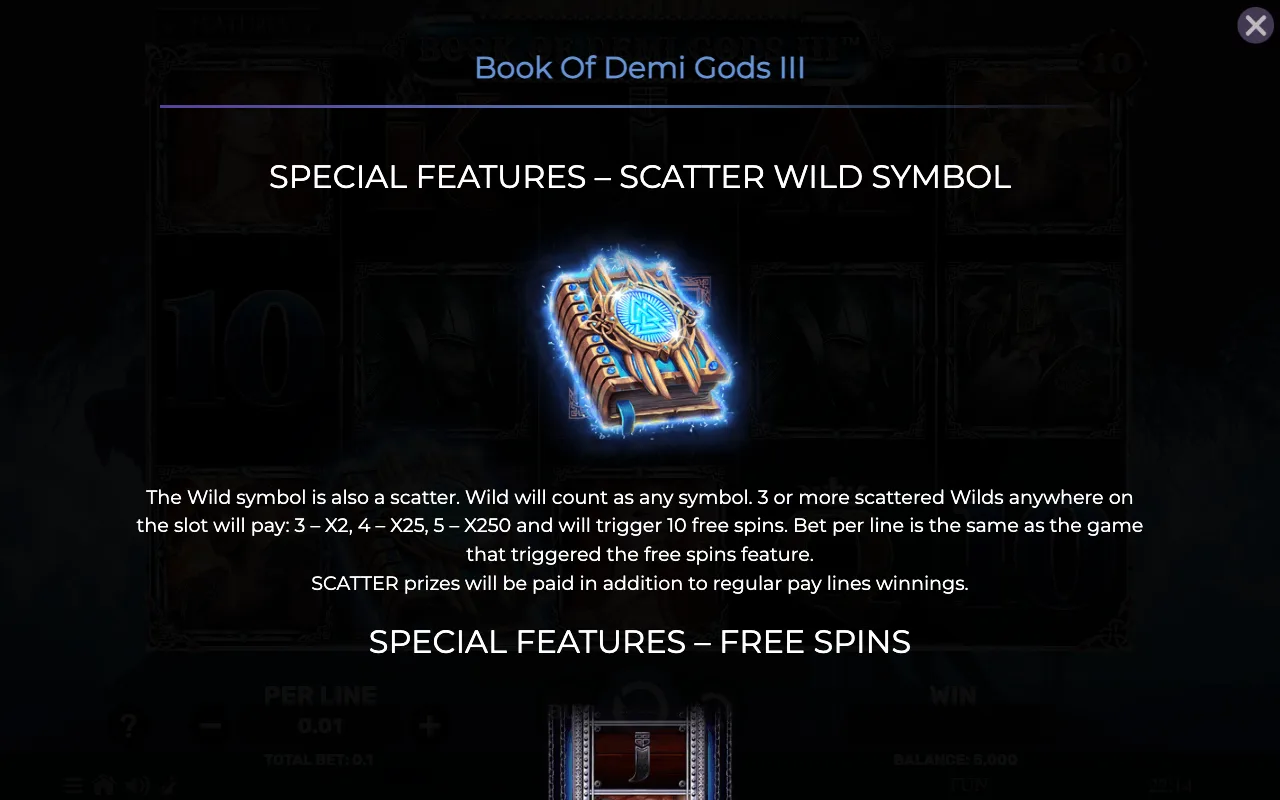 Special features - scatter wild symbol — Book of Demi Gods 3