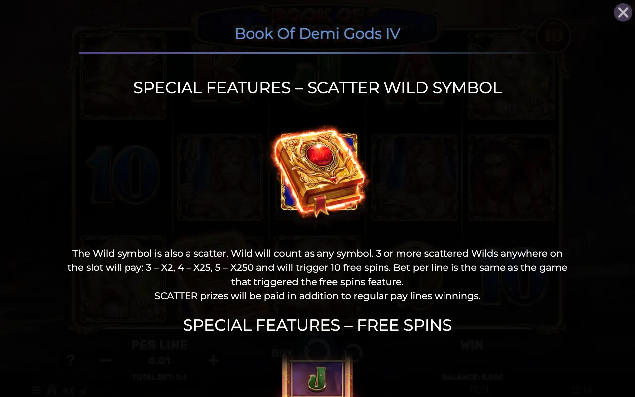 Special features - scatter wild symbol — Book of Demi Gods 4