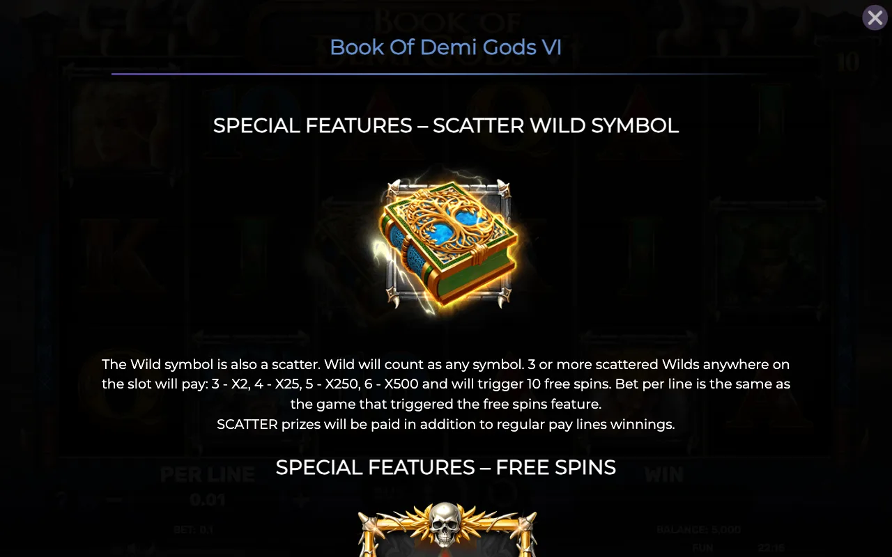 Special features - scatter wild symbol — Book of Demi Gods vi